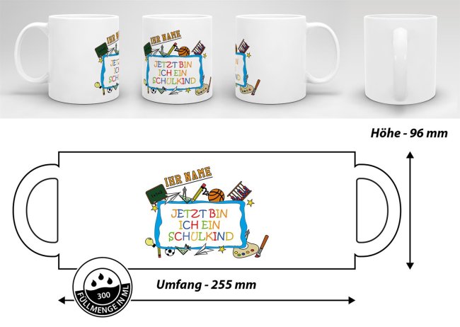 Tasse zur Einschulung - Jetzt bin ich ein Schulkind Weiss