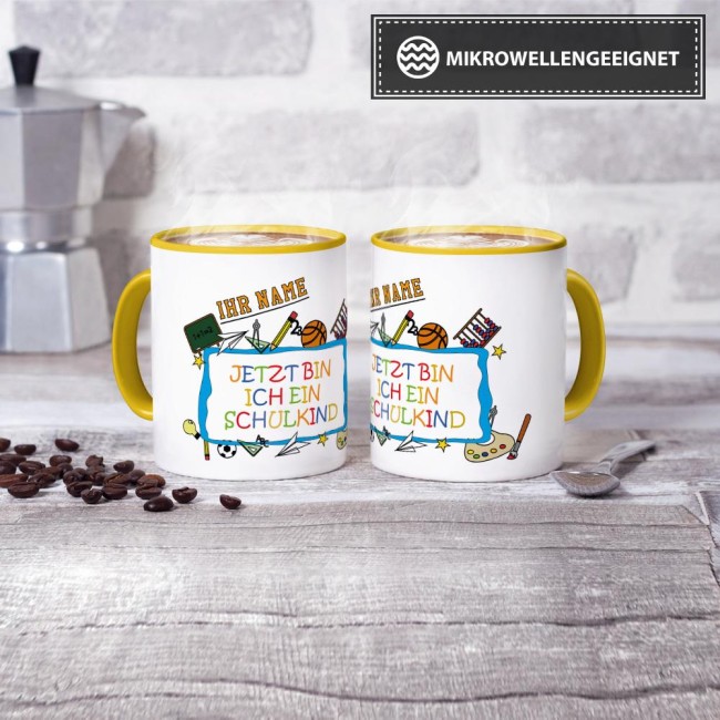 Tasse zur Einschulung - Jetzt bin ich ein Schulkind Gelb
