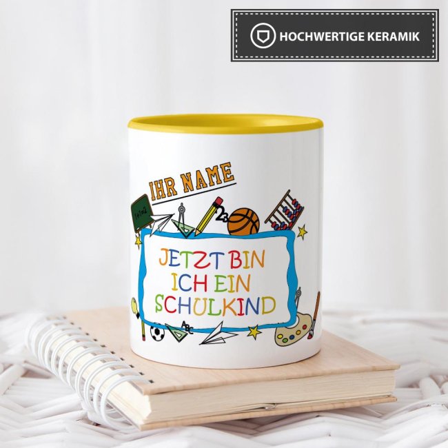 Tasse zur Einschulung - Jetzt bin ich ein Schulkind Gelb