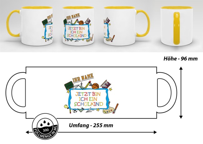 Tasse zur Einschulung - Jetzt bin ich ein Schulkind Gelb