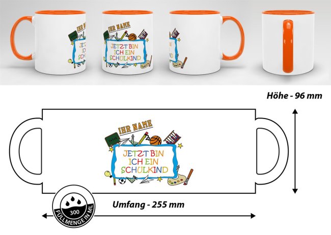 Tasse zur Einschulung - Jetzt bin ich ein Schulkind Orange