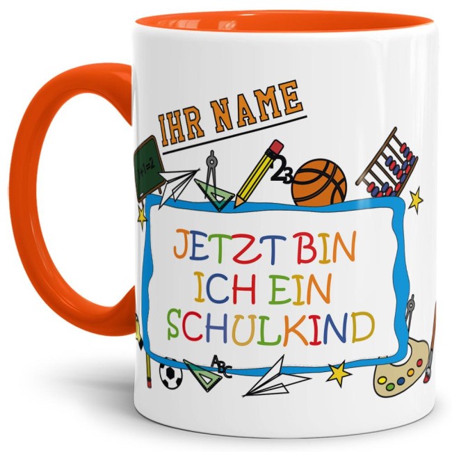 Tasse zur Einschulung - Jetzt bin ich ein Schulkind Orange