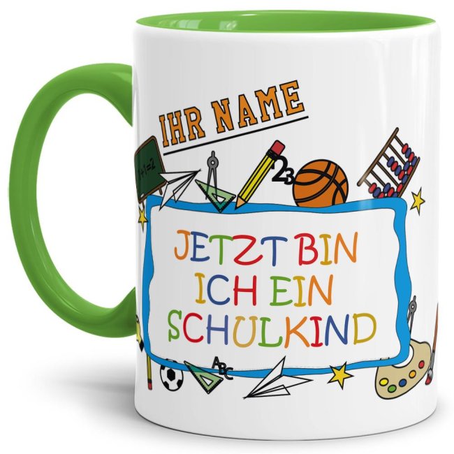 Tasse zur Einschulung - Jetzt bin ich ein Schulkind Hellgr&uuml;n