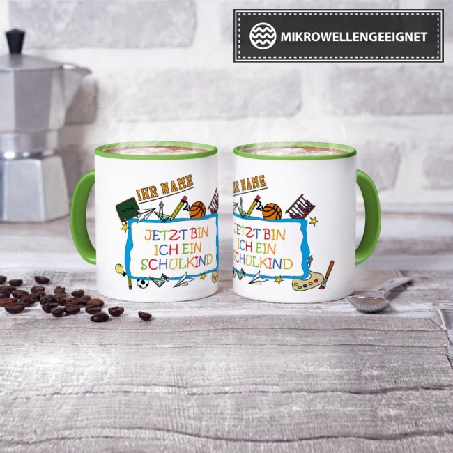 Tasse zur Einschulung - Jetzt bin ich ein Schulkind Hellgr&uuml;n