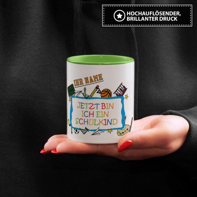 Tasse zur Einschulung - Jetzt bin ich ein Schulkind Hellgr&uuml;n