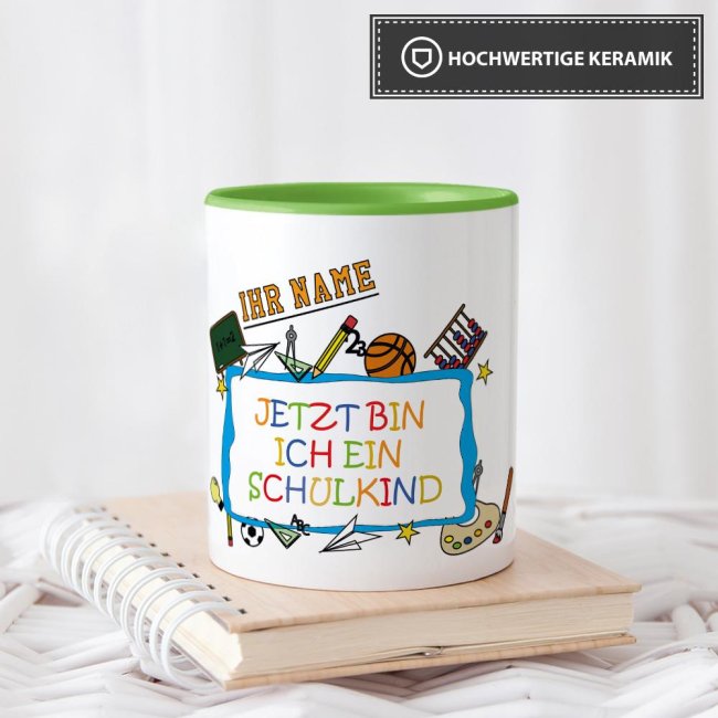Tasse zur Einschulung - Jetzt bin ich ein Schulkind Hellgr&uuml;n