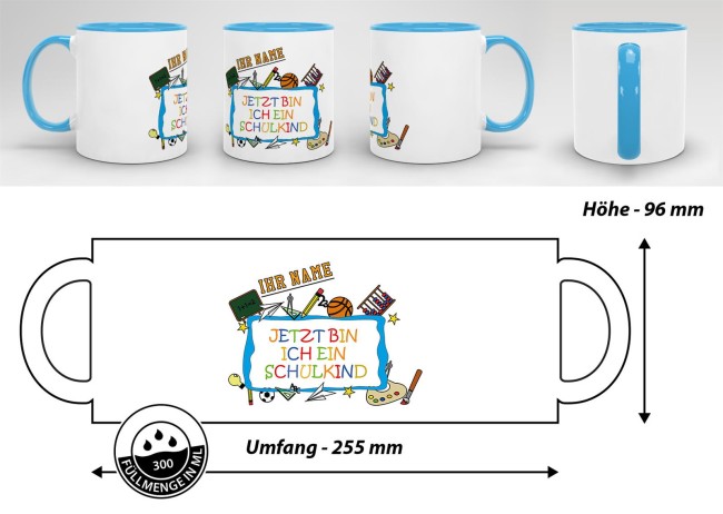 Tasse zur Einschulung - Jetzt bin ich ein Schulkind Hellblau