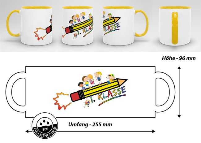 Tasse zur Einschulung - 1. Klasse Gelb