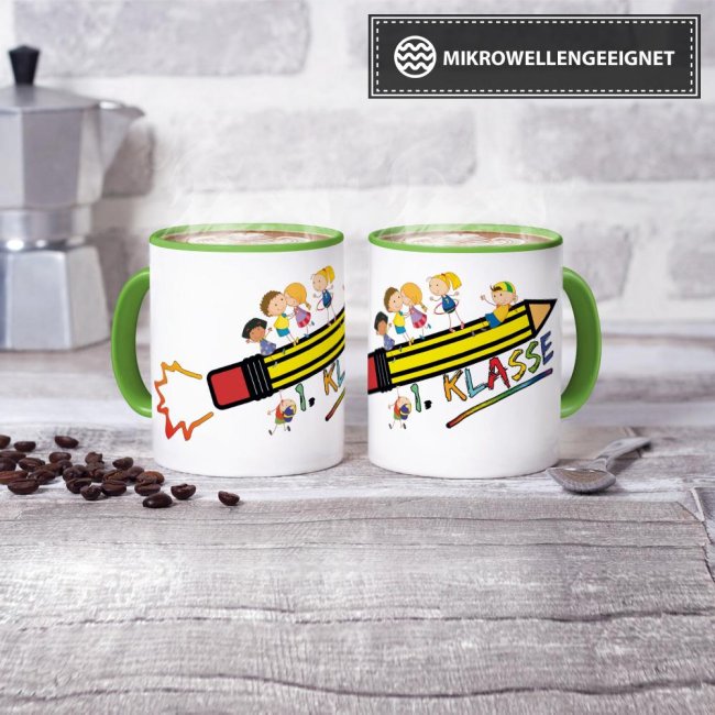 Tasse zur Einschulung - 1. Klasse Hellgr&uuml;n