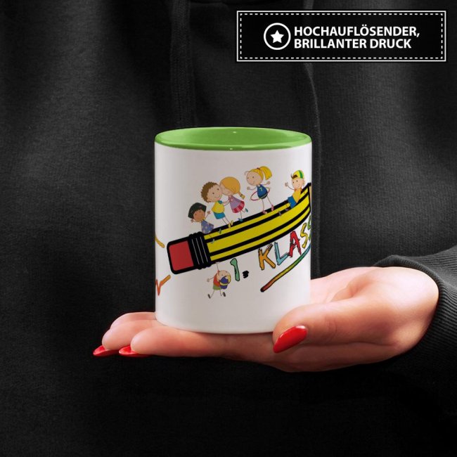Tasse zur Einschulung - 1. Klasse Hellgr&uuml;n