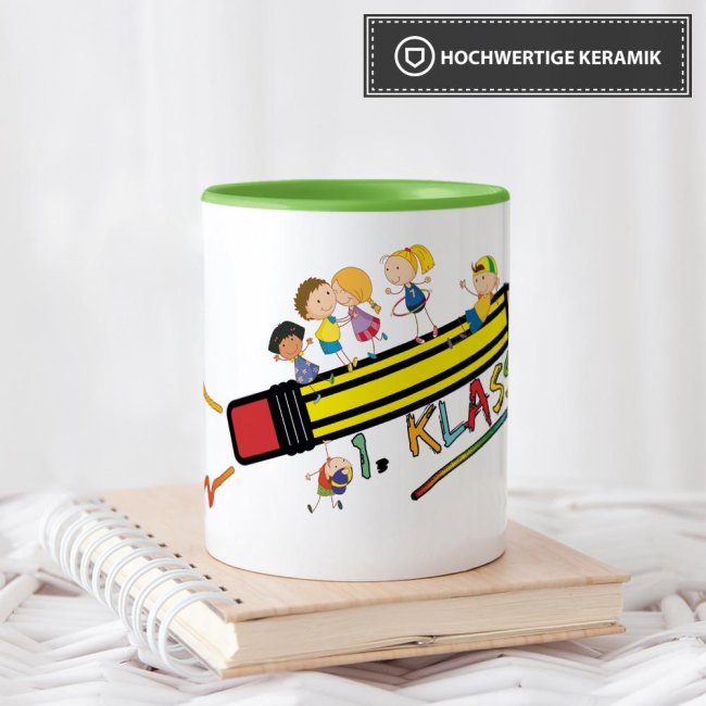 Tasse zur Einschulung - 1. Klasse Hellgr&uuml;n