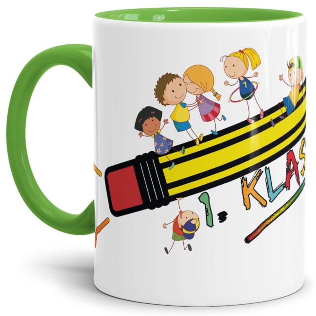 Tasse zur Einschulung - 1. Klasse Hellgr&uuml;n