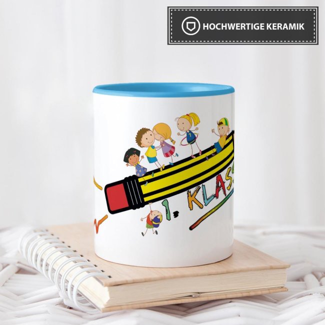 Tasse zur Einschulung - 1. Klasse Hellblau