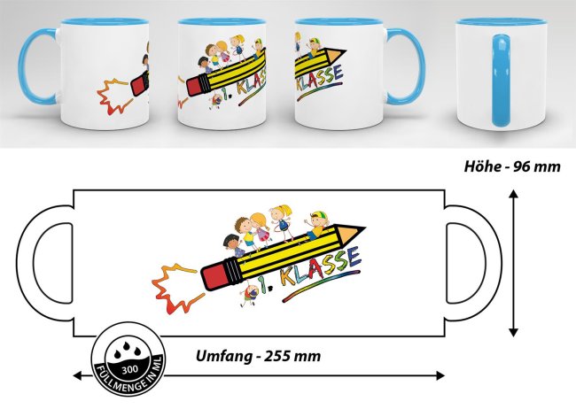 Tasse zur Einschulung - 1. Klasse Hellblau
