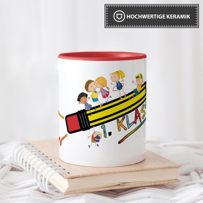 Tasse zur Einschulung - 1. Klasse Rot