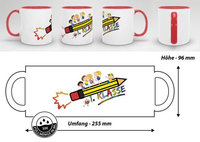 Tasse zur Einschulung - 1. Klasse Rot