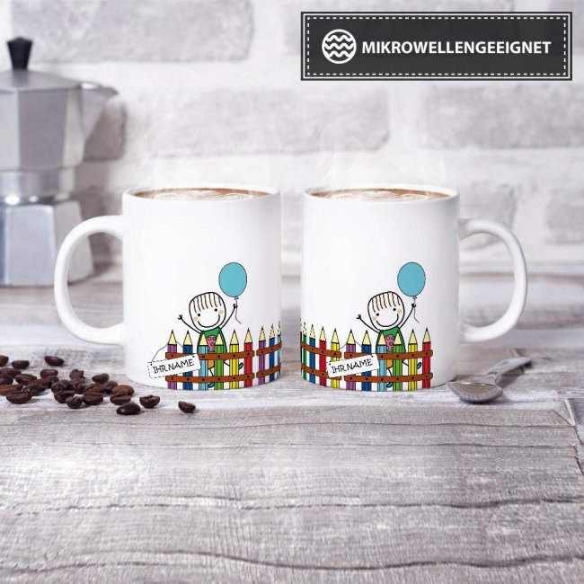 Tasse zur Einschulung - Einschulung Junge Weiss