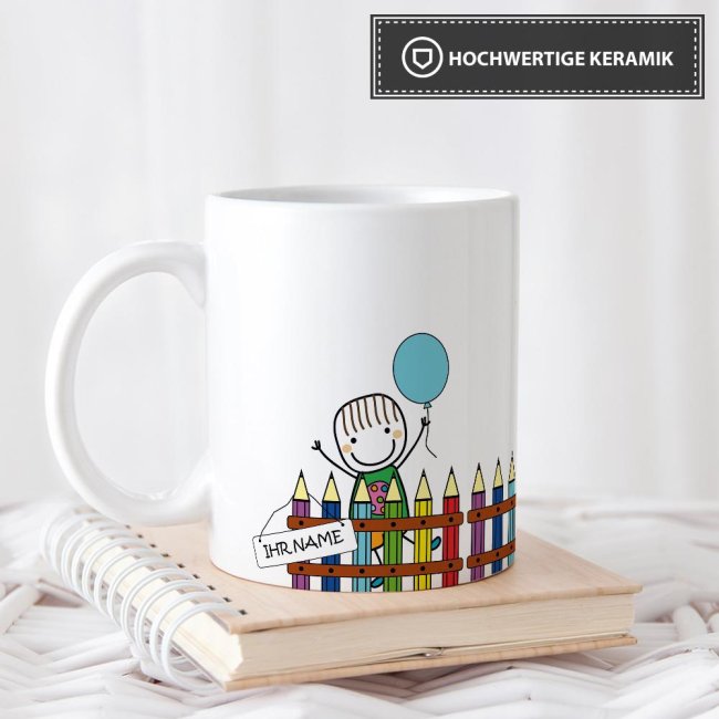 Tasse zur Einschulung - Einschulung Junge Weiss