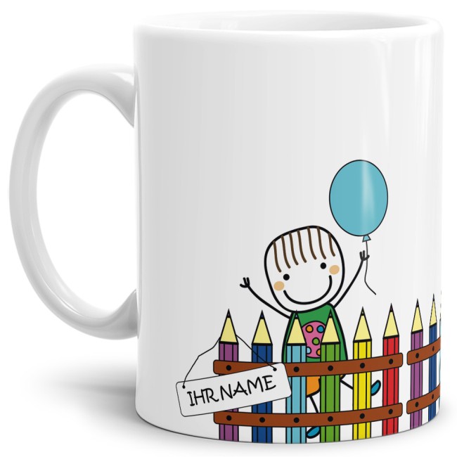 Tasse zur Einschulung - Einschulung Junge Weiss