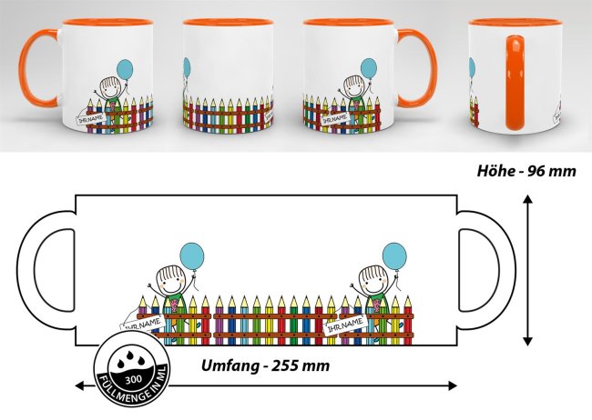 Tasse zur Einschulung - Einschulung Junge Orange