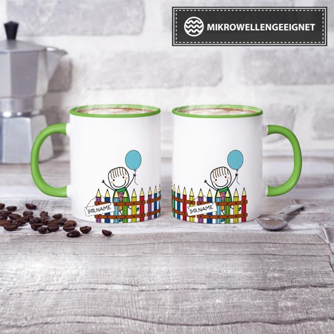 Tasse zur Einschulung - Einschulung Junge Hellgr&uuml;n