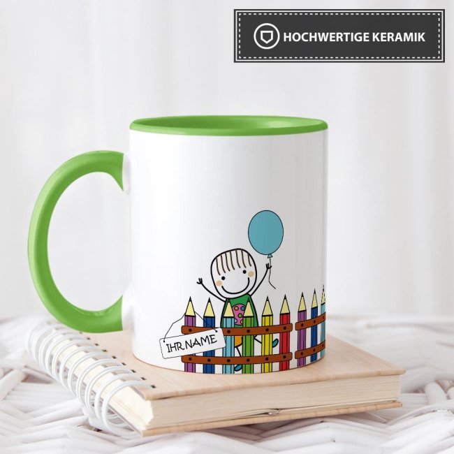 Tasse zur Einschulung - Einschulung Junge Hellgr&uuml;n