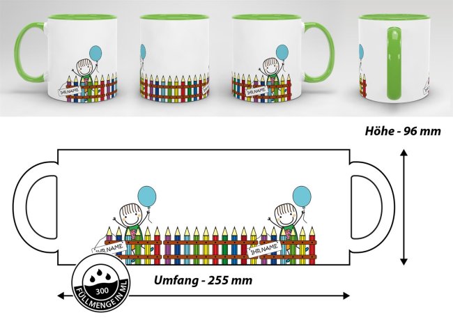 Tasse zur Einschulung - Einschulung Junge Hellgr&uuml;n