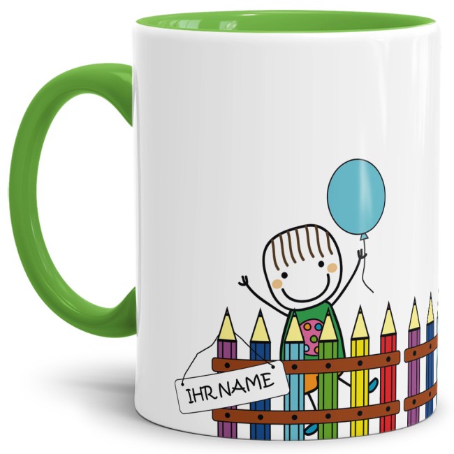 Tasse zur Einschulung - Einschulung Junge Hellgr&uuml;n