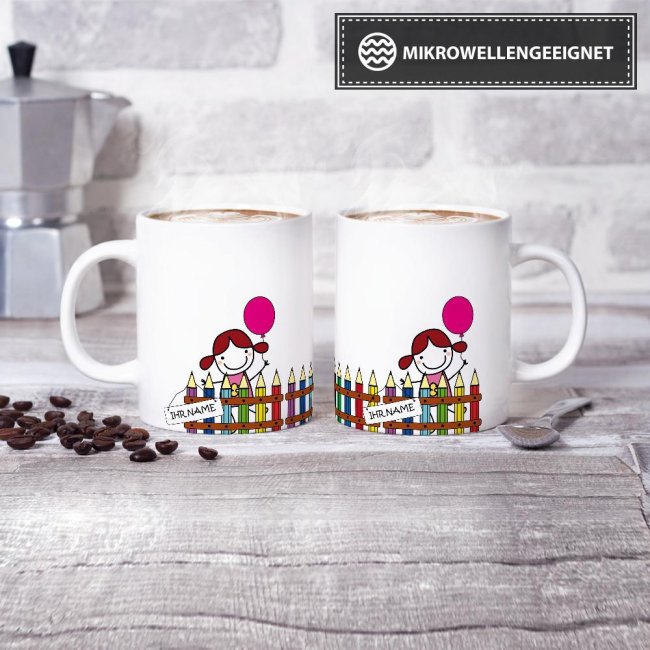 Tasse zur Einschulung - Einschulung M&auml;dchen Weiss