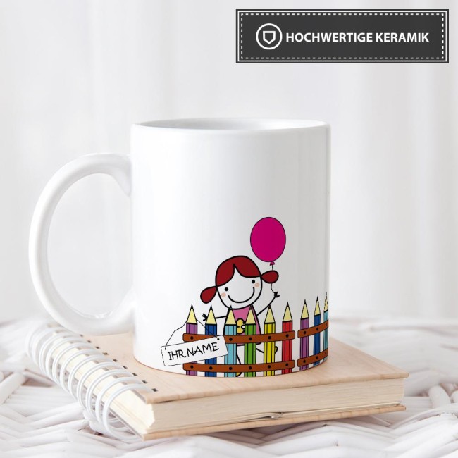 Tasse zur Einschulung - Einschulung M&auml;dchen Weiss
