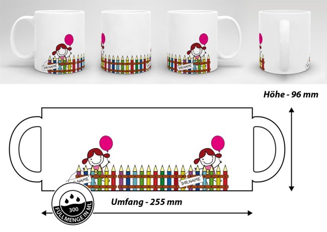 Tasse zur Einschulung - Einschulung M&auml;dchen Weiss