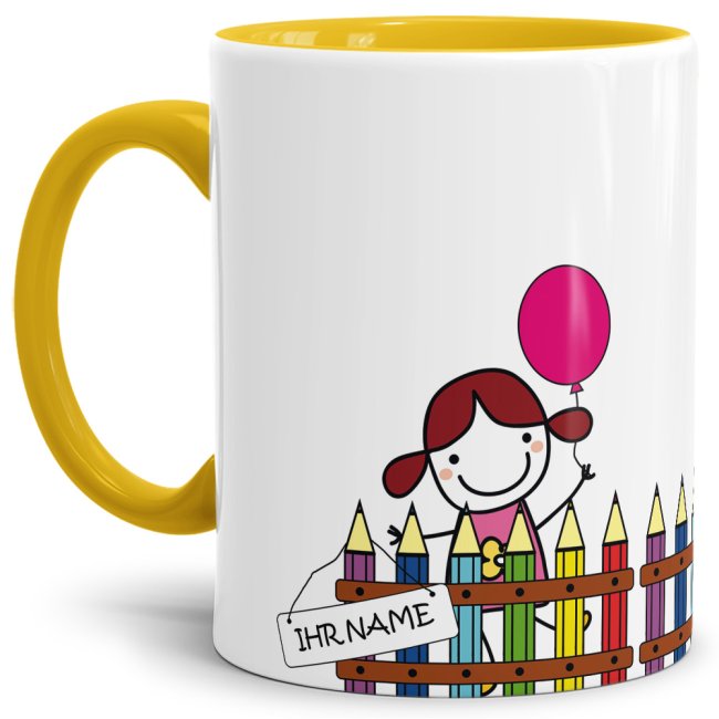 Tasse zur Einschulung - Einschulung M&auml;dchen Gelb