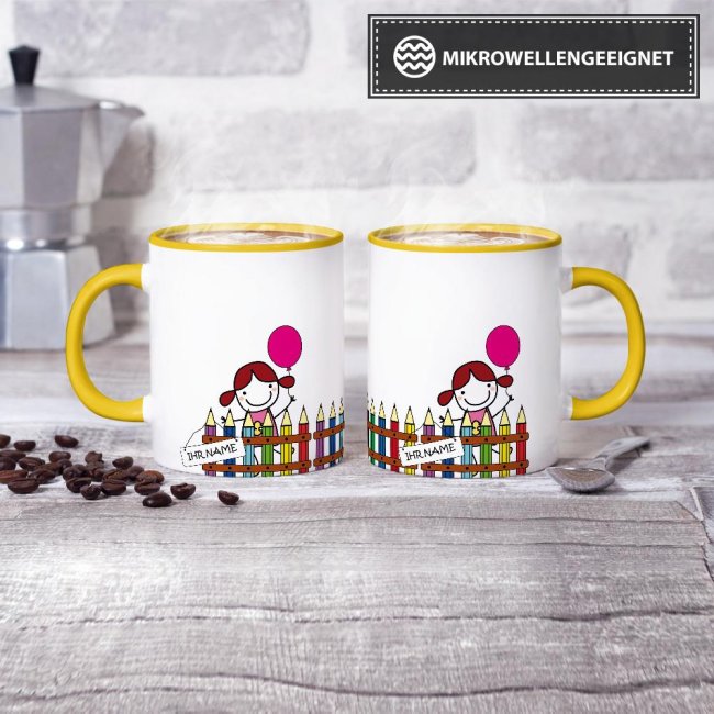 Tasse zur Einschulung - Einschulung M&auml;dchen Gelb