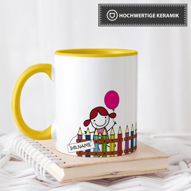 Tasse zur Einschulung - Einschulung M&auml;dchen Gelb
