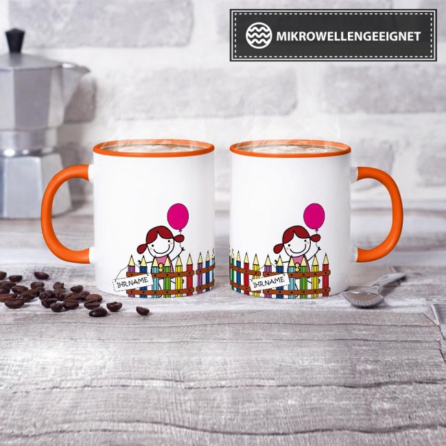 Tasse zur Einschulung - Einschulung M&auml;dchen Orange