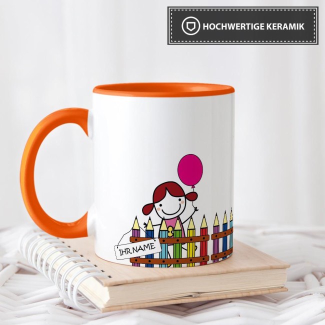 Tasse zur Einschulung - Einschulung M&auml;dchen Orange