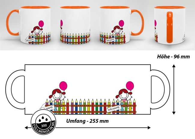Tasse zur Einschulung - Einschulung M&auml;dchen Orange
