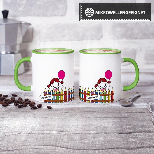 Tasse zur Einschulung - Einschulung M&auml;dchen Hellgr&uuml;n
