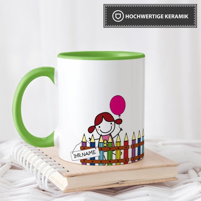 Tasse zur Einschulung - Einschulung M&auml;dchen Hellgr&uuml;n