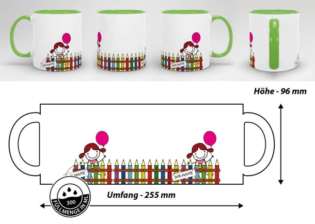 Tasse zur Einschulung - Einschulung M&auml;dchen Hellgr&uuml;n