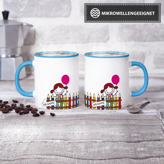Tasse zur Einschulung - Einschulung M&auml;dchen Hellblau
