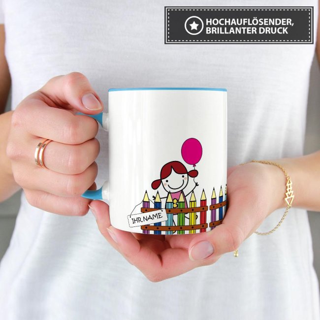 Tasse zur Einschulung - Einschulung M&auml;dchen Hellblau