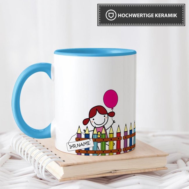 Tasse zur Einschulung - Einschulung M&auml;dchen Hellblau