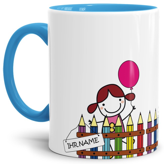 Tasse zur Einschulung - Einschulung M&auml;dchen Hellblau