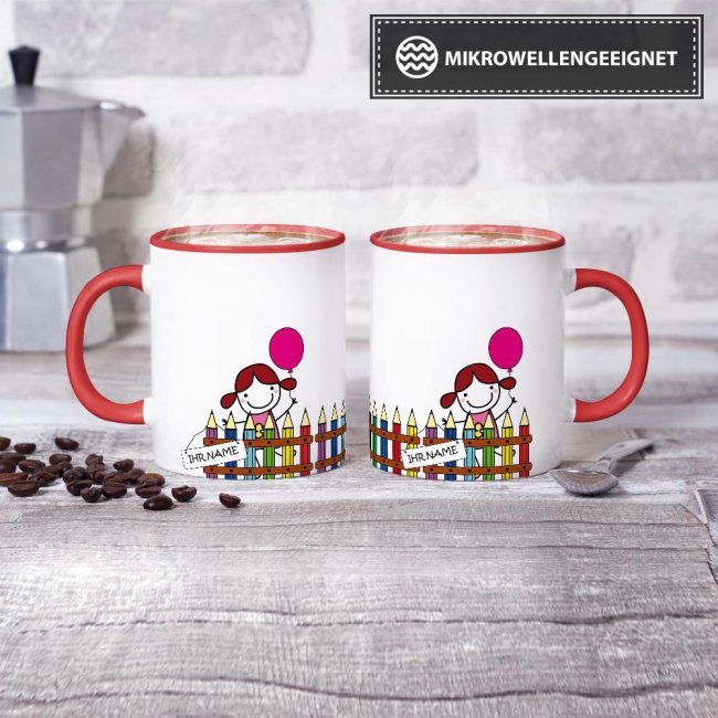 Tasse zur Einschulung - Einschulung M&auml;dchen Rot