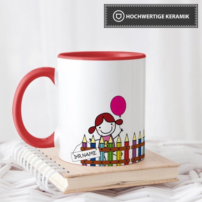 Tasse zur Einschulung - Einschulung M&auml;dchen Rot