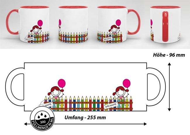 Tasse zur Einschulung - Einschulung M&auml;dchen Rot