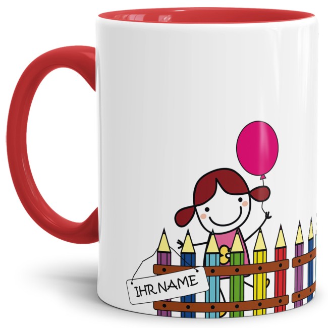 Tasse zur Einschulung - Einschulung M&auml;dchen Rot
