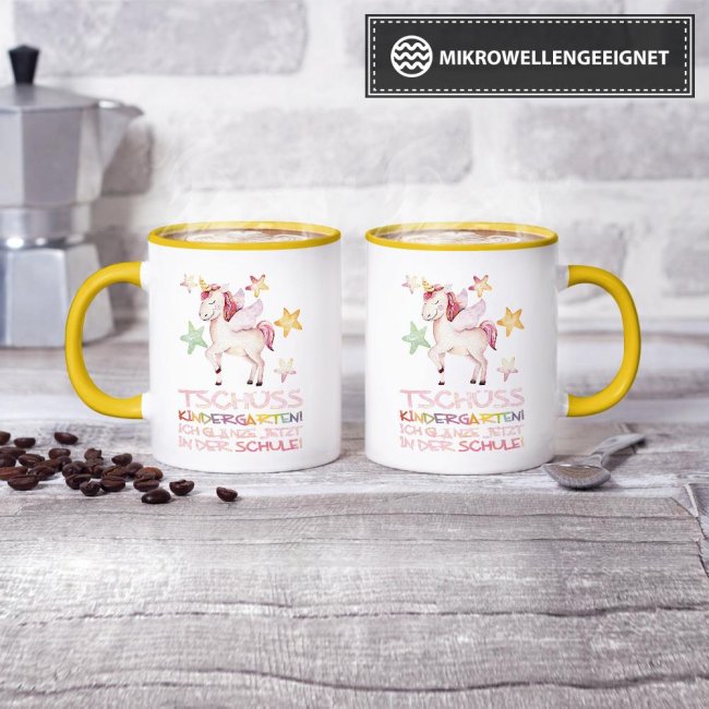 Tasse zur Einschulung - Tsch&uuml;ss Kindergarten Gelb