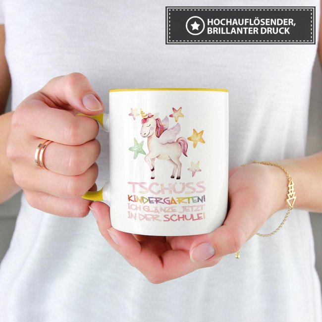 Tasse zur Einschulung - Tsch&uuml;ss Kindergarten Gelb
